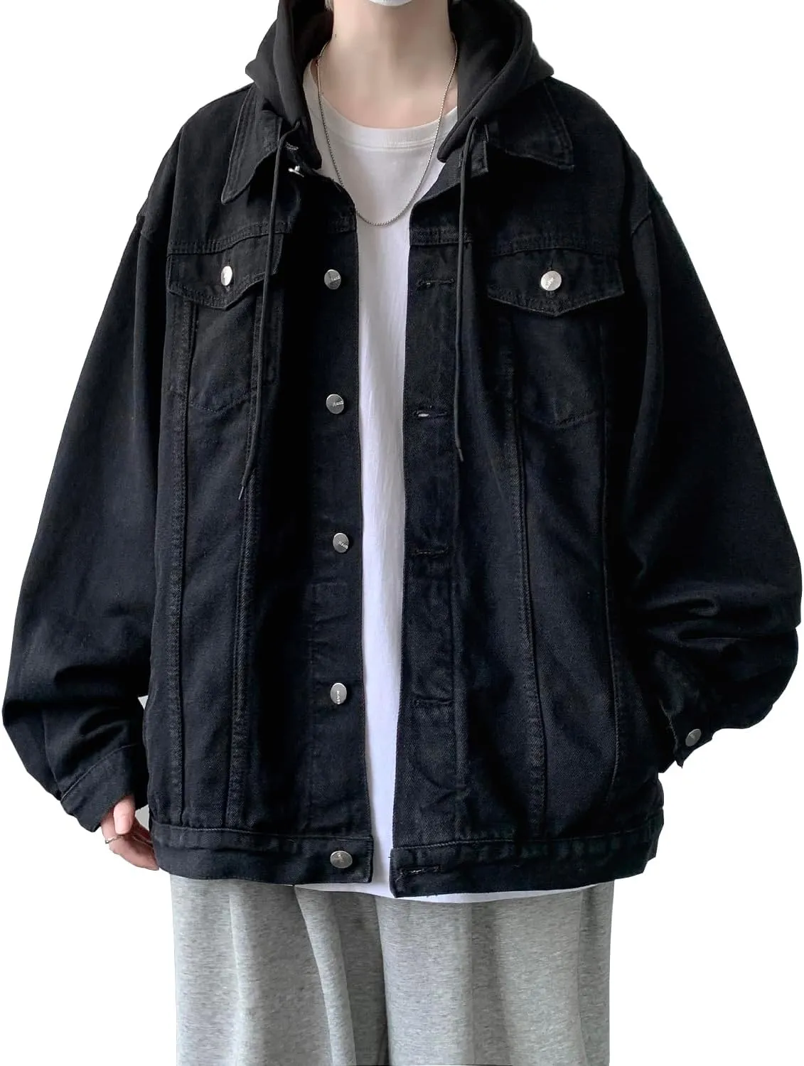 DAVID.ANN Men's Trucker Coat Denim Jacket with Hood