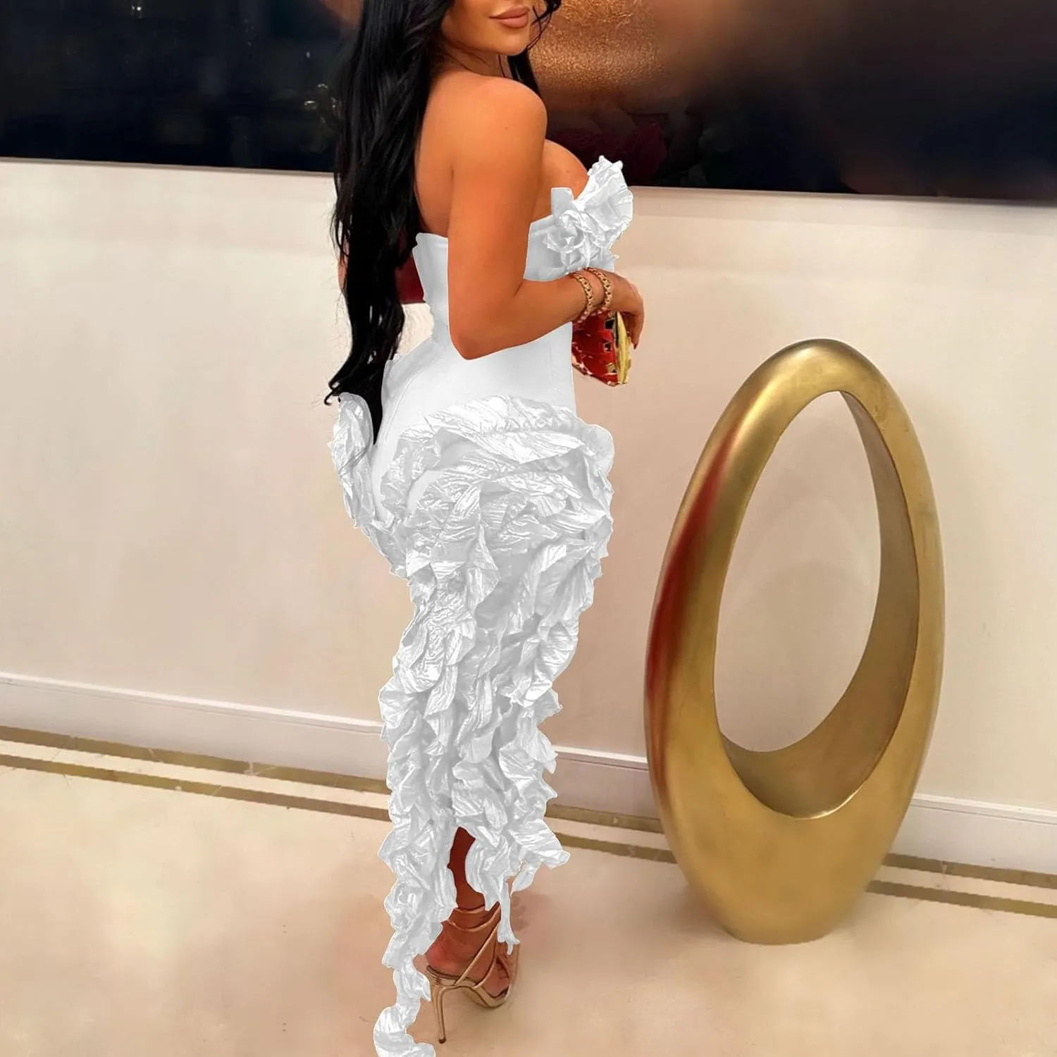 Dresses for Women Sexy Tight Mini Dress Fashion Ruffle Tassels Strapless Evening Prom Soild Gown 2025 New Clothes