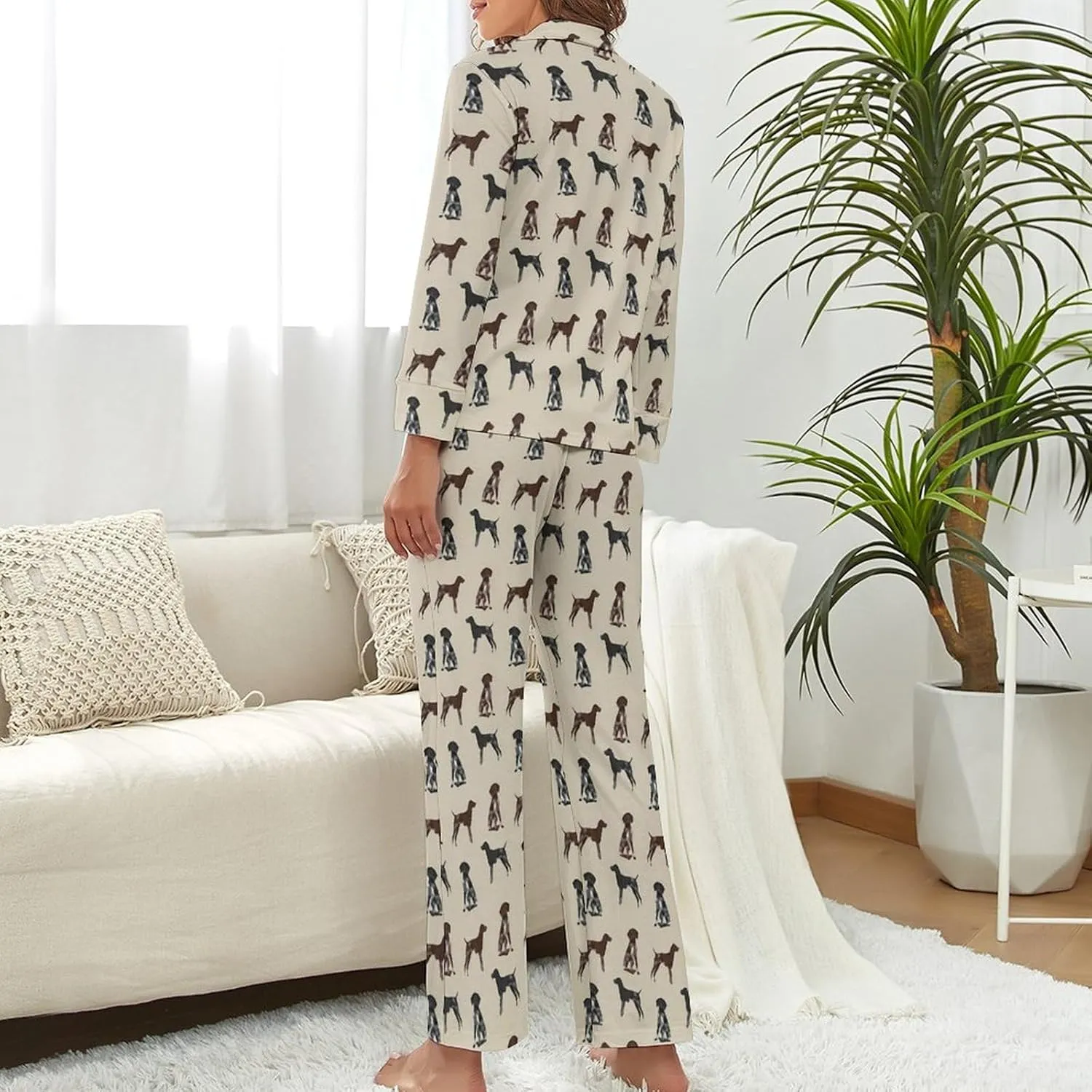 German Shorthaired Pointer Dogs Womens Pajama Sets Pockets Pants Long Sleeve Sleepwear Nightwear Loungewear