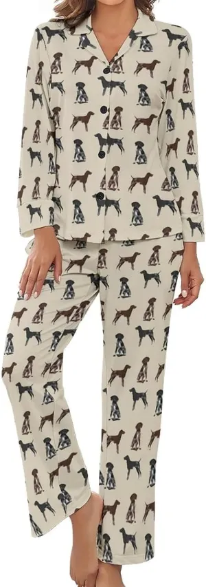 German Shorthaired Pointer Dogs Womens Pajama Sets Pockets Pants Long Sleeve Sleepwear Nightwear Loungewear