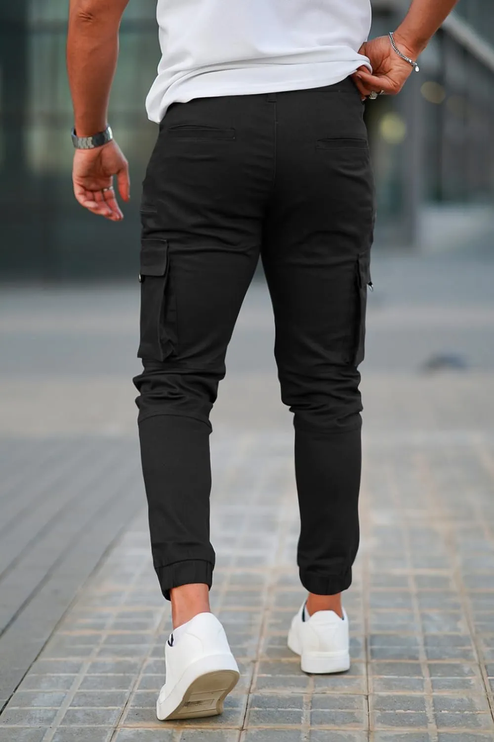 GINGTTO Mens Cargo Jogger Pants Slim Fit Stretch Zipper Pockets Thick Cotton Pants for Men