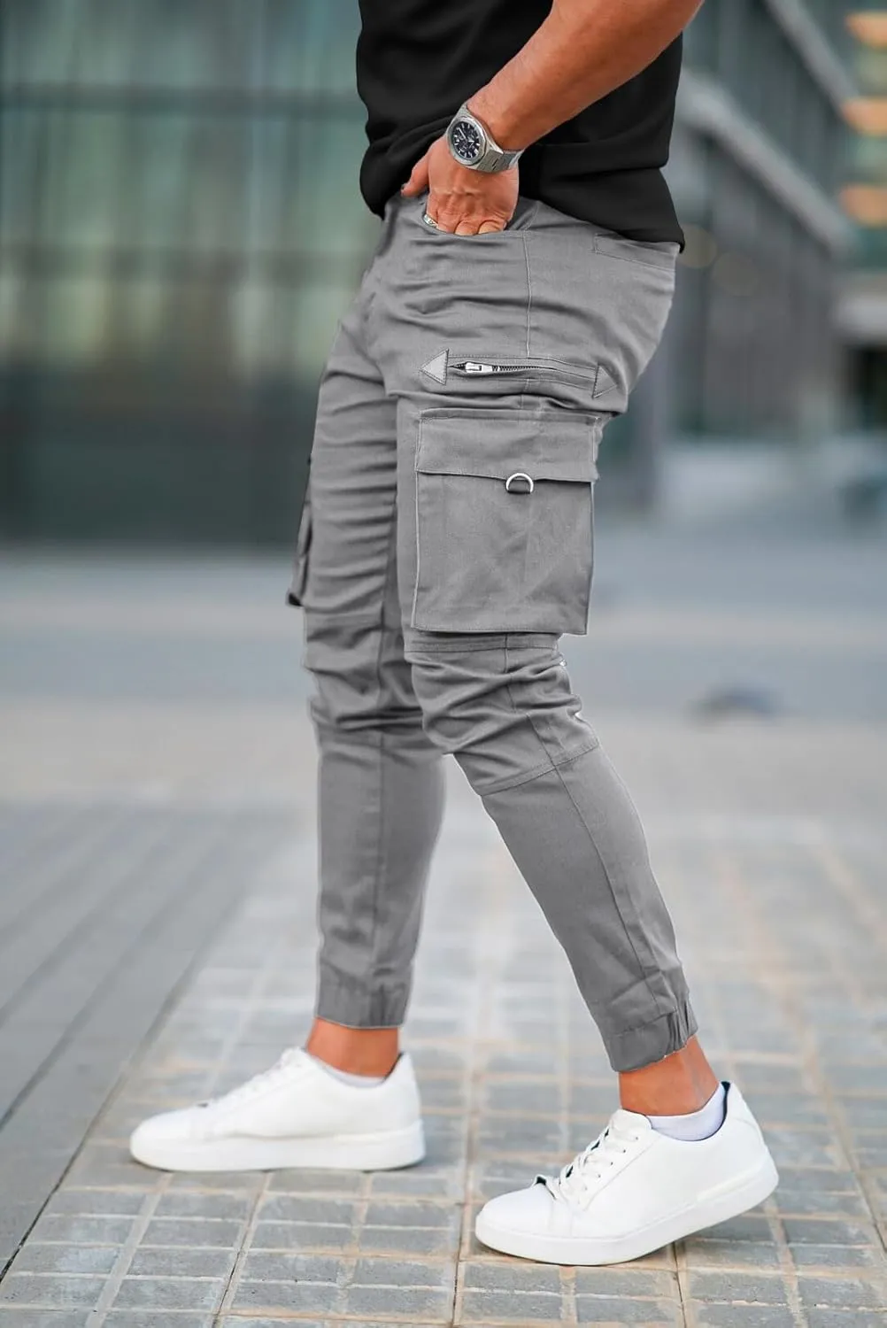 GINGTTO Mens Cargo Jogger Pants Slim Fit Stretch Zipper Pockets Thick Cotton Pants for Men