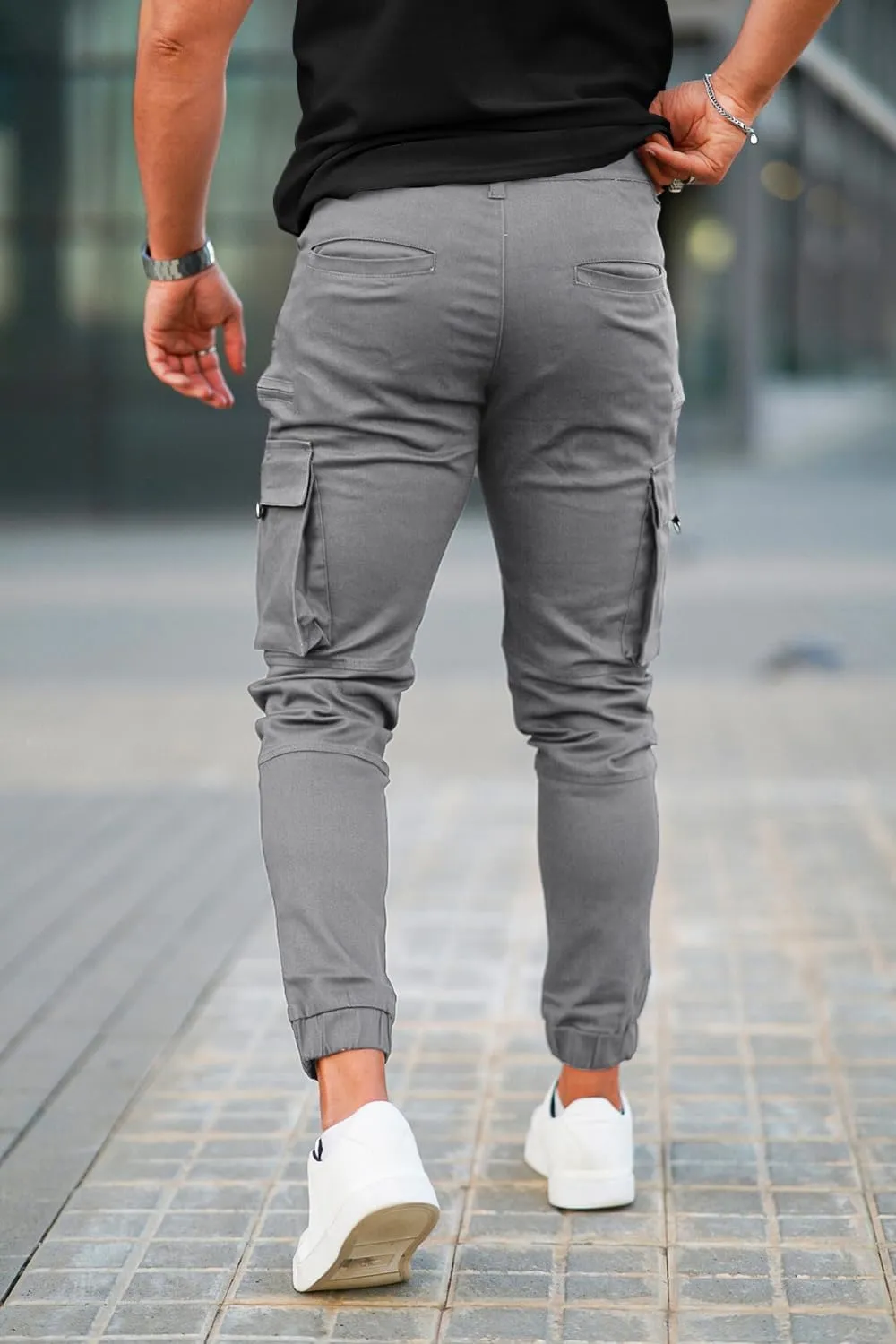 GINGTTO Mens Cargo Jogger Pants Slim Fit Stretch Zipper Pockets Thick Cotton Pants for Men
