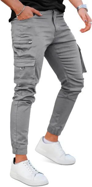 GINGTTO Mens Cargo Jogger Pants Slim Fit Stretch Zipper Pockets Thick Cotton Pants for Men