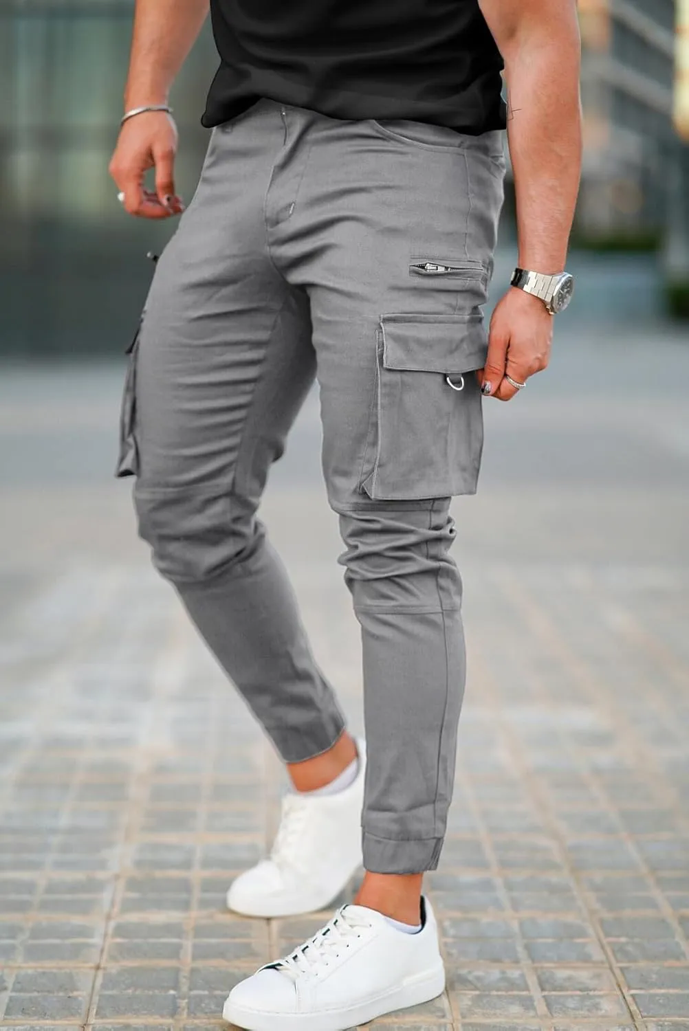 GINGTTO Mens Cargo Jogger Pants Slim Fit Stretch Zipper Pockets Thick Cotton Pants for Men