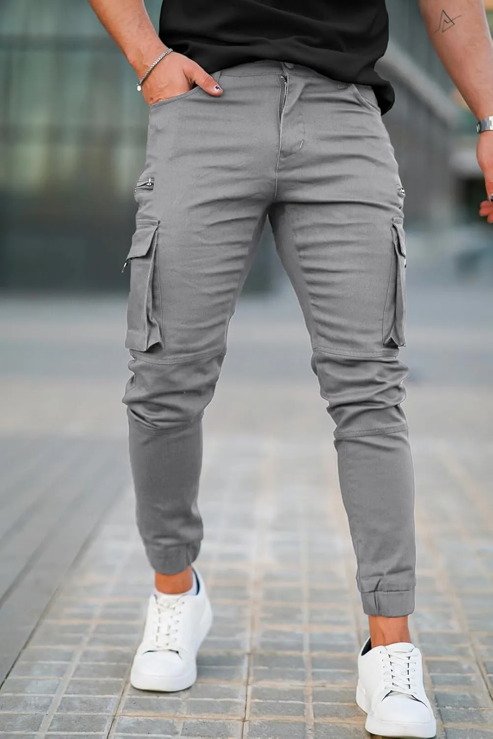 GINGTTO Mens Cargo Jogger Pants Slim Fit Stretch Zipper Pockets Thick Cotton Pants for Men