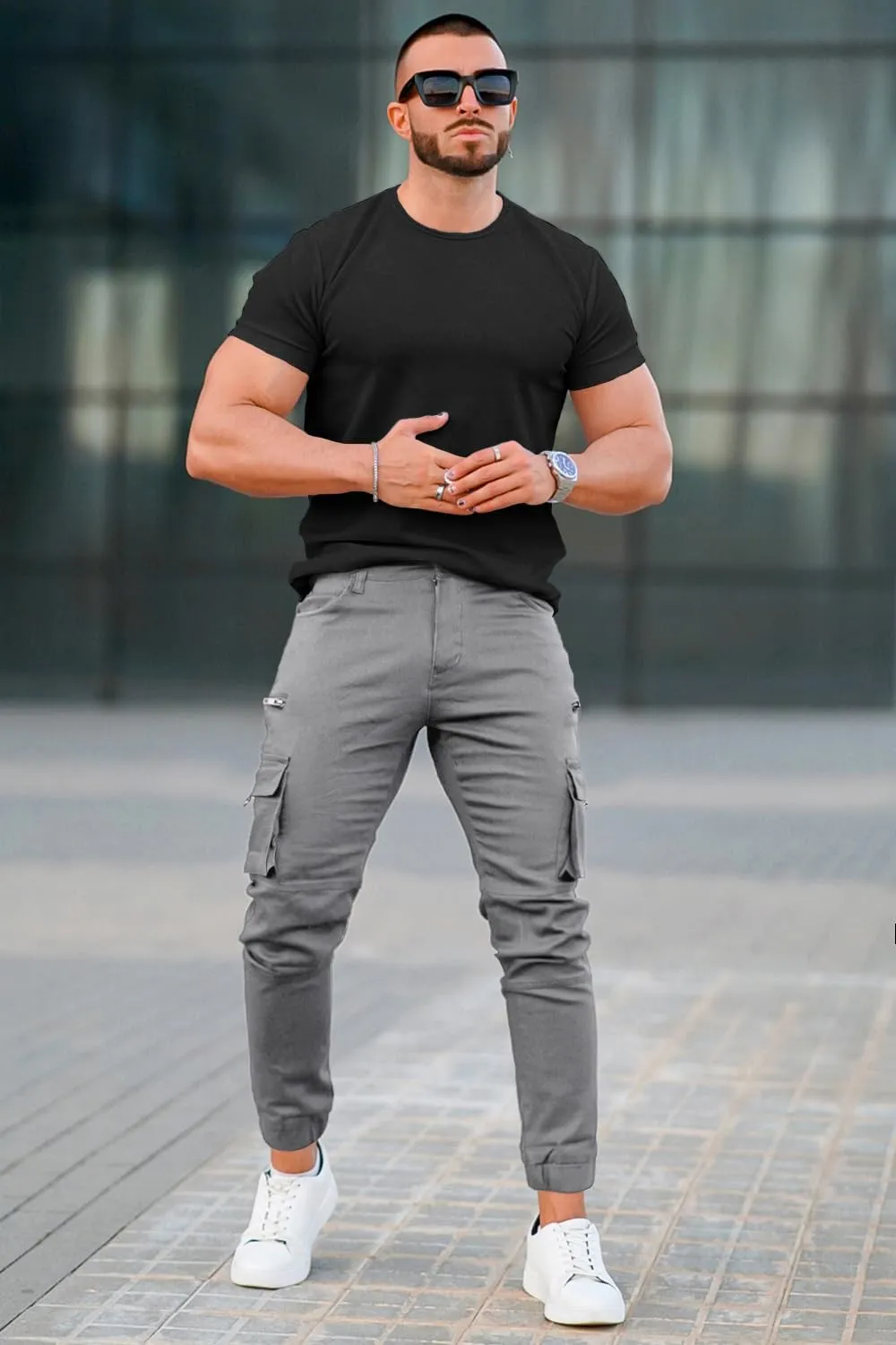 GINGTTO Mens Cargo Jogger Pants Slim Fit Stretch Zipper Pockets Thick Cotton Pants for Men