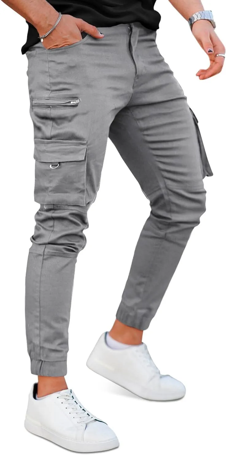 GINGTTO Mens Cargo Jogger Pants Slim Fit Stretch Zipper Pockets Thick Cotton Pants for Men
