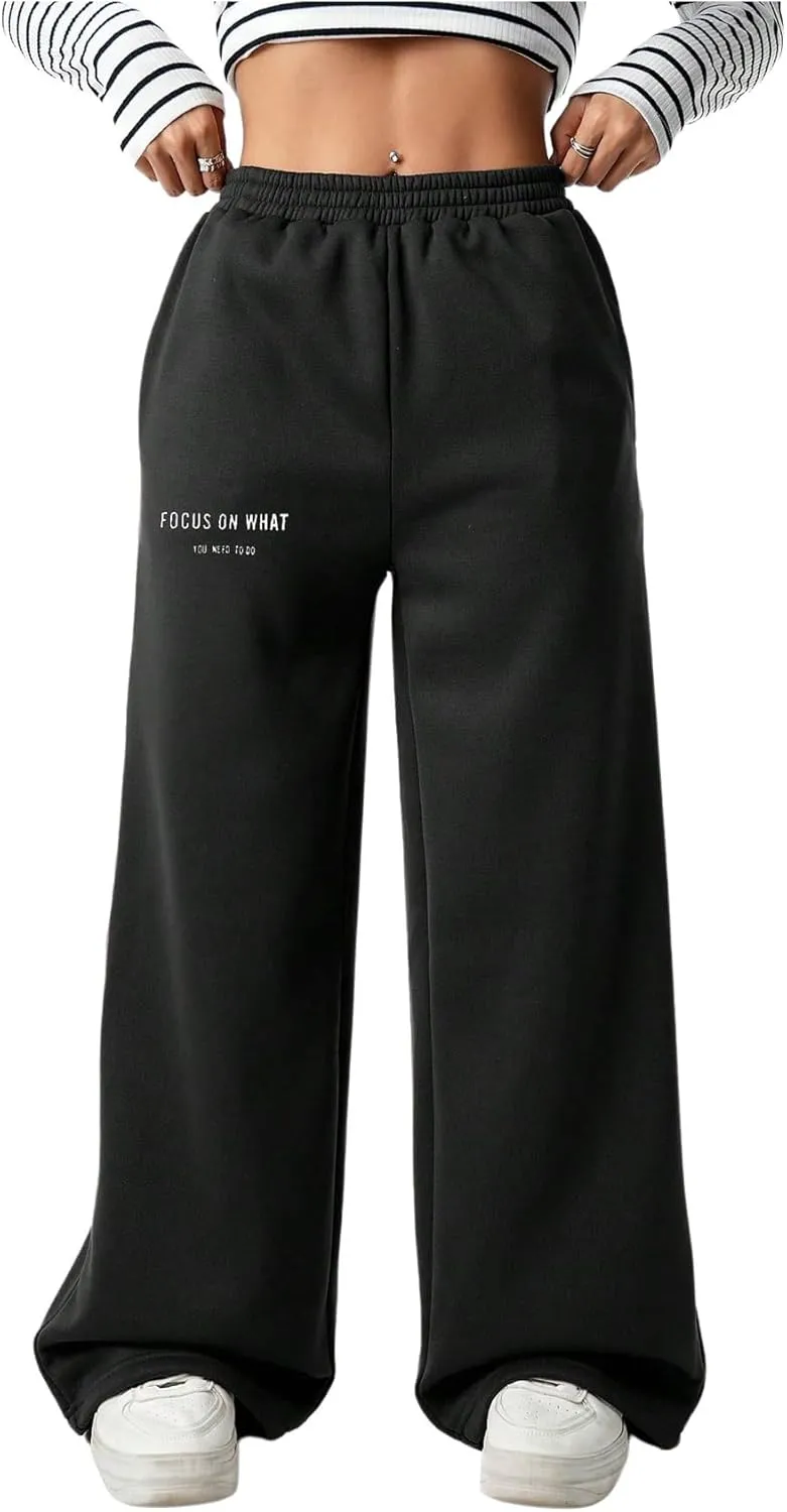 Girl's Baggy Pants Elastic High Waist Wide Leg Sweatpants Casual Joggers Long Pants Trousers Trendy