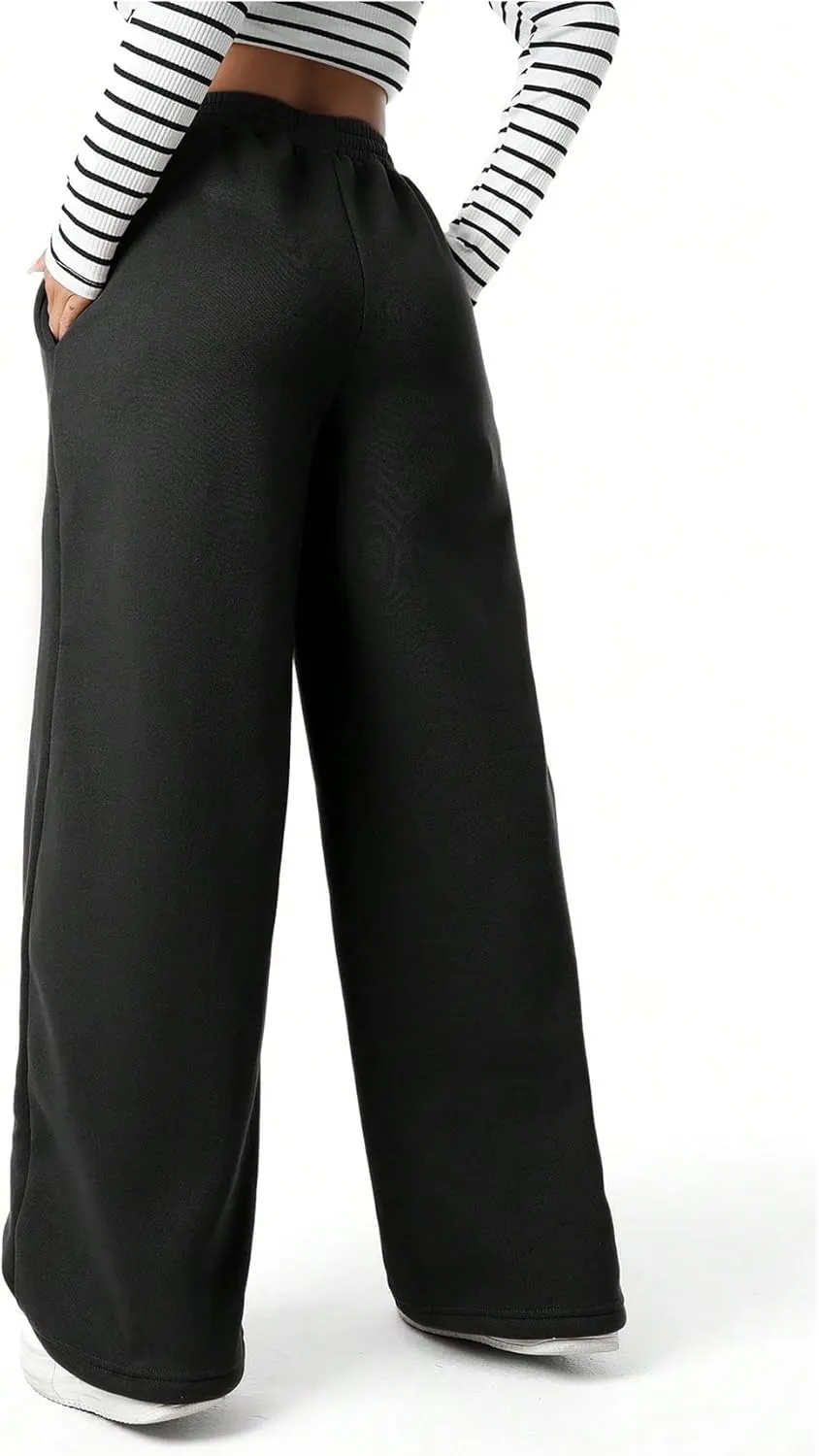 Girl's Baggy Pants Elastic High Waist Wide Leg Sweatpants Casual Joggers Long Pants Trousers Trendy
