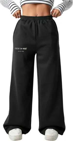 Girl's Baggy Pants Elastic High Waist Wide Leg Sweatpants Casual Joggers Long Pants Trousers Trendy