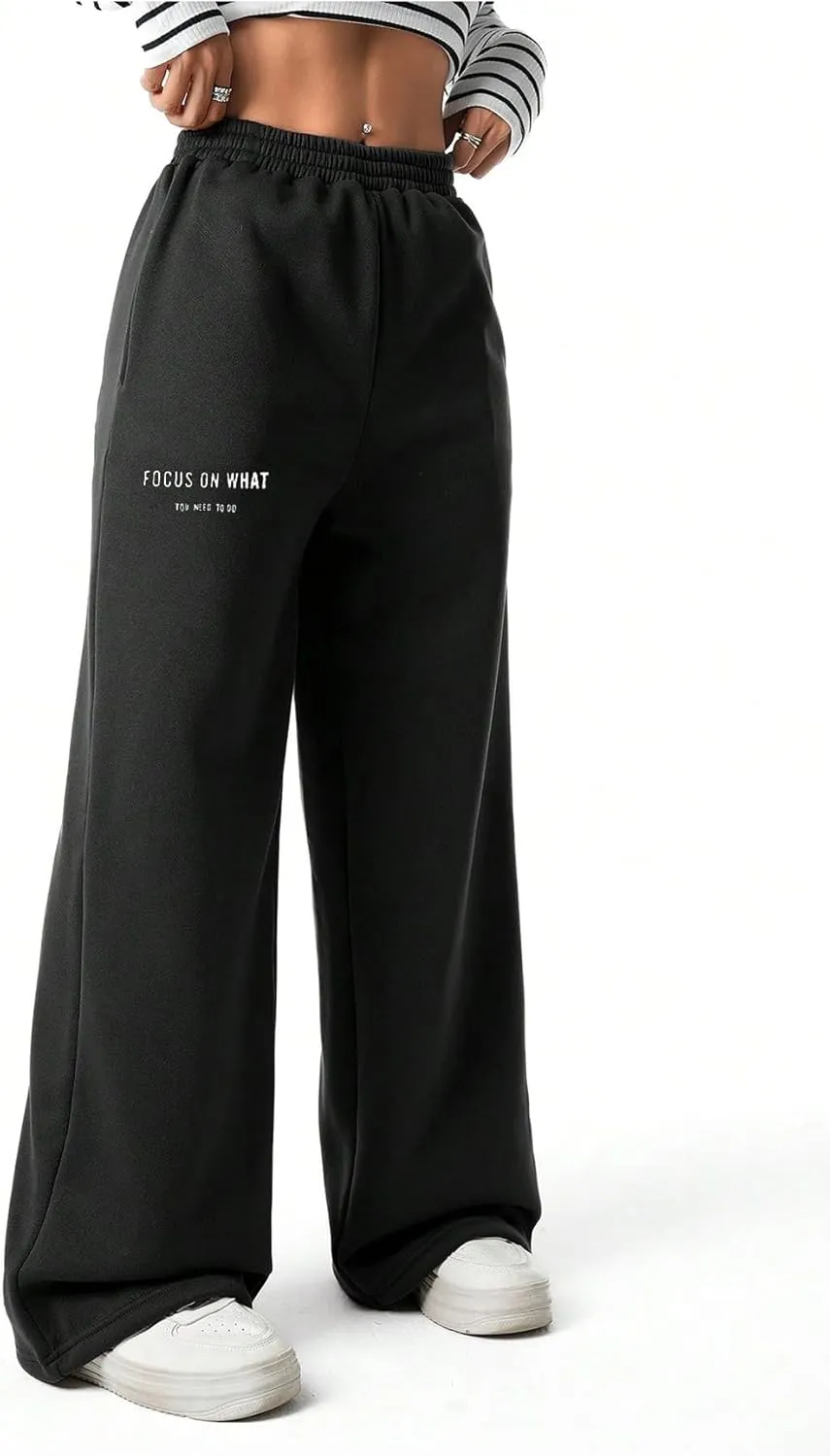 Girl's Baggy Pants Elastic High Waist Wide Leg Sweatpants Casual Joggers Long Pants Trousers Trendy