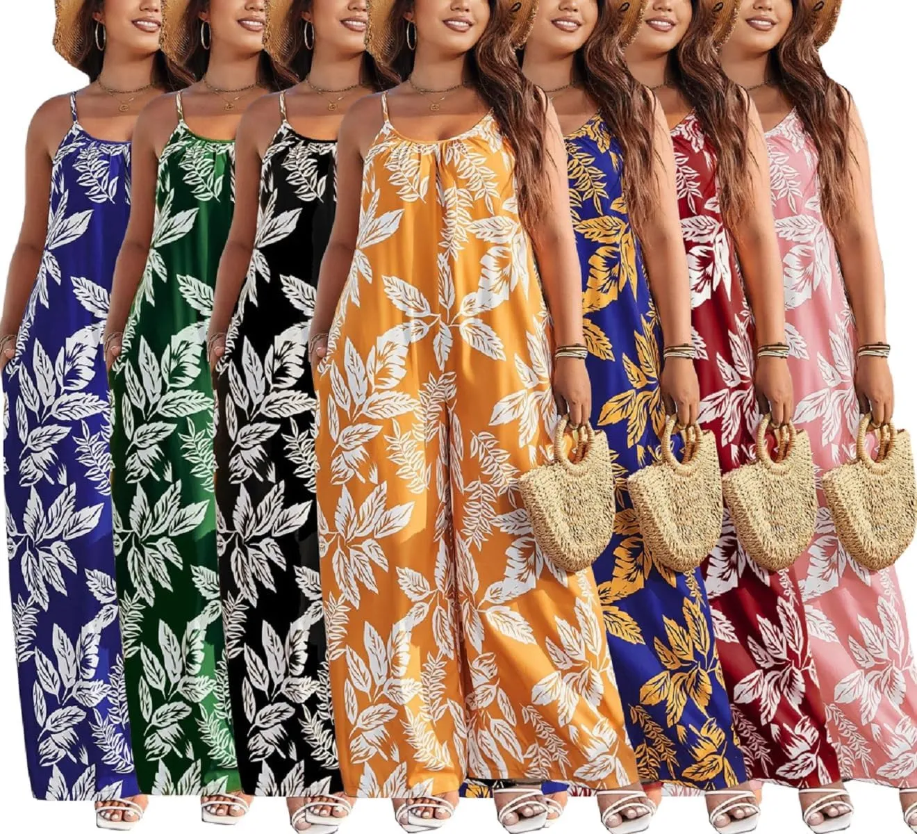 Glozeplus Sexy Jumpsuits for Women Dressy Wide Leg Floral Print Long Pants Sleeveless Rompers Jumpsuit with Pocket