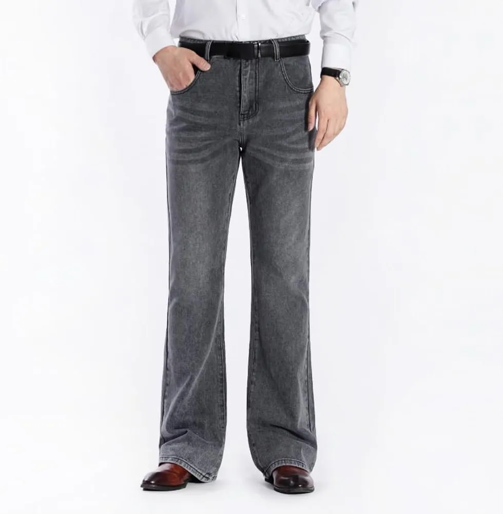 HAORUN Men Bell Bottom Jeans Slim Fit Flared Denim Pants 60s 70s Retro Trousers