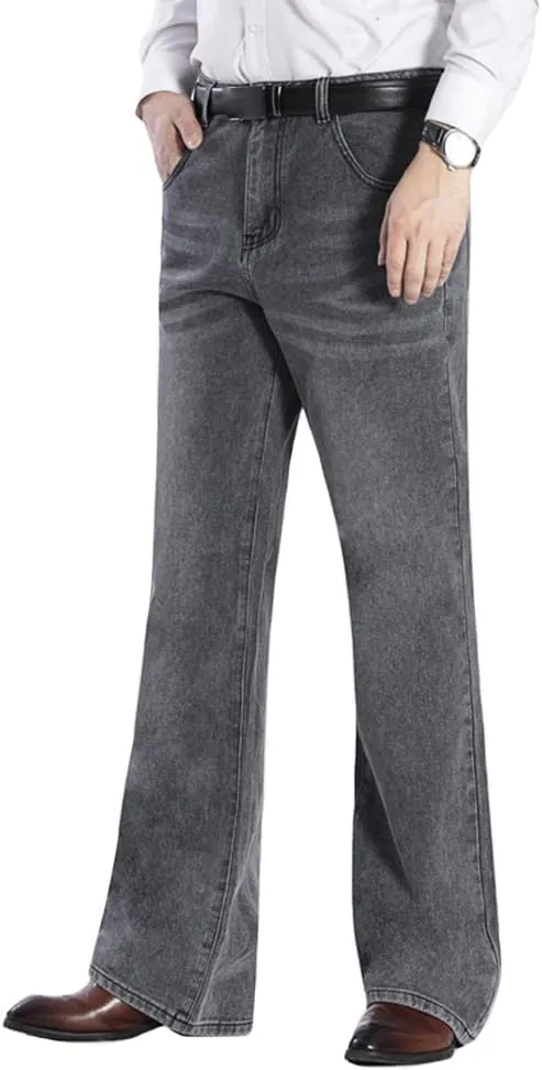 HAORUN Men Bell Bottom Jeans Slim Fit Flared Denim Pants 60s 70s Retro Trousers