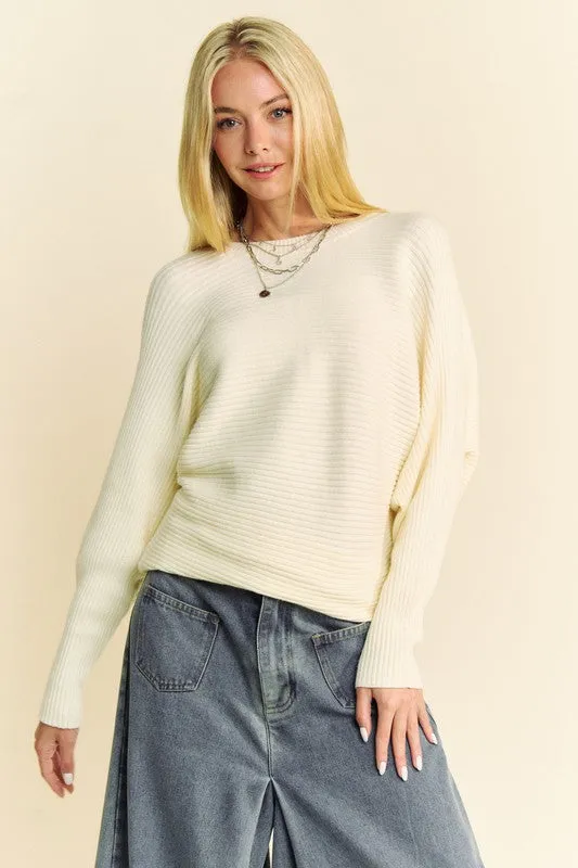 Hazel Blues® |  Davi & Dani Round Neck Batwing Sleeve Sweater