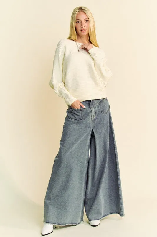 Hazel Blues® |  Davi & Dani Round Neck Batwing Sleeve Sweater