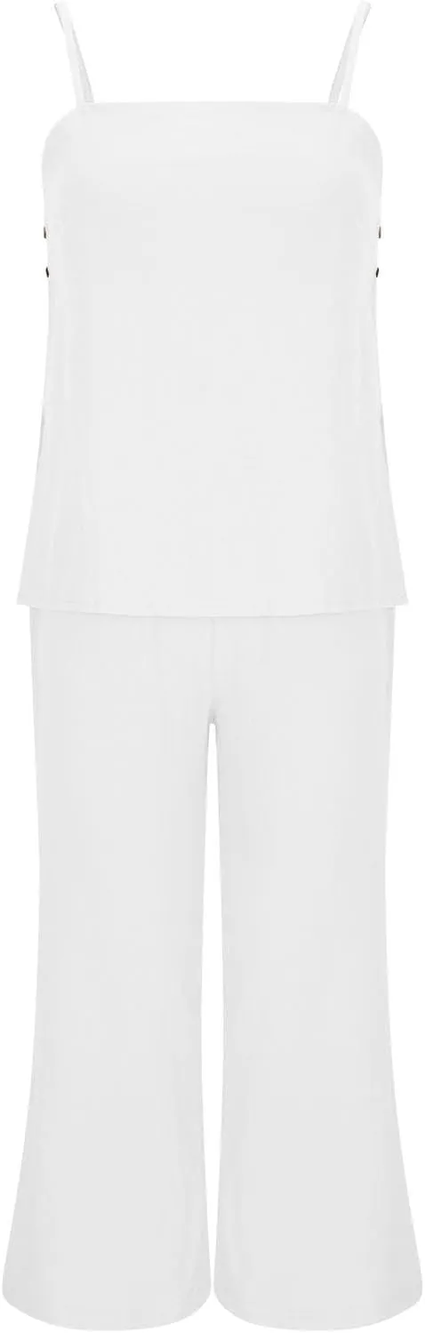 HGps8w Linen 2 Piece Sets for Women Summer 2025 Camisole Tops with Wide Leg Pants Lounge Tracksuit Vacation Travel Outfits
