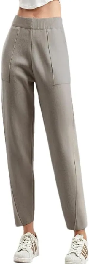 Hgvcfcv Elastic High Waist Women's Harem Pants Autumn and Winter Thickened Knitted Striped Sweater Pants for Women