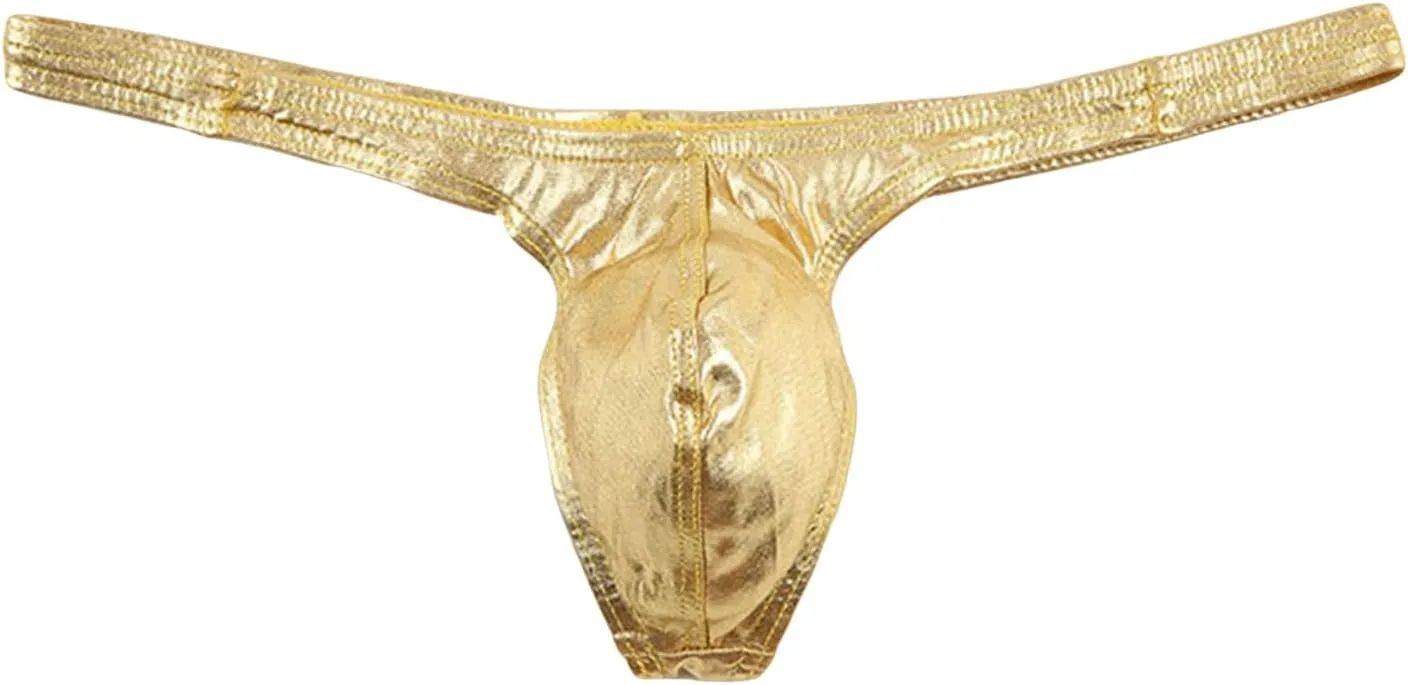 JEsilunmaMY Low Rise G-String for Men Shiny Leather U Convex Pouch T-Back Thongs Stretch Bikini Briefs Underwear Swimsuit