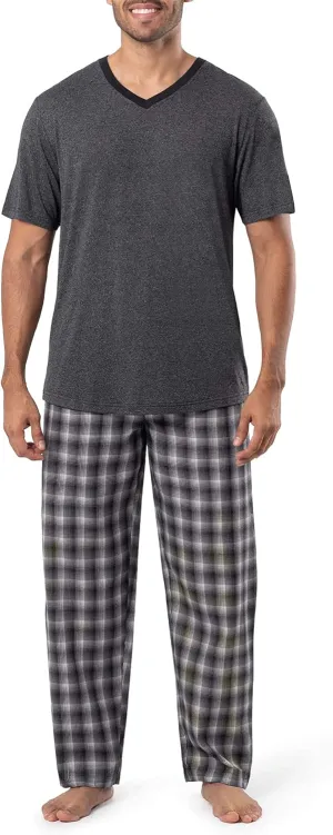Joseph Abboud Men's Knit Short Sleeve V-Neck and Woven Pant Pajama Sleep Set