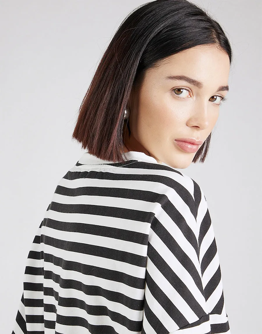 Ladies Fleece Sweat Shirt- Charcol Strip