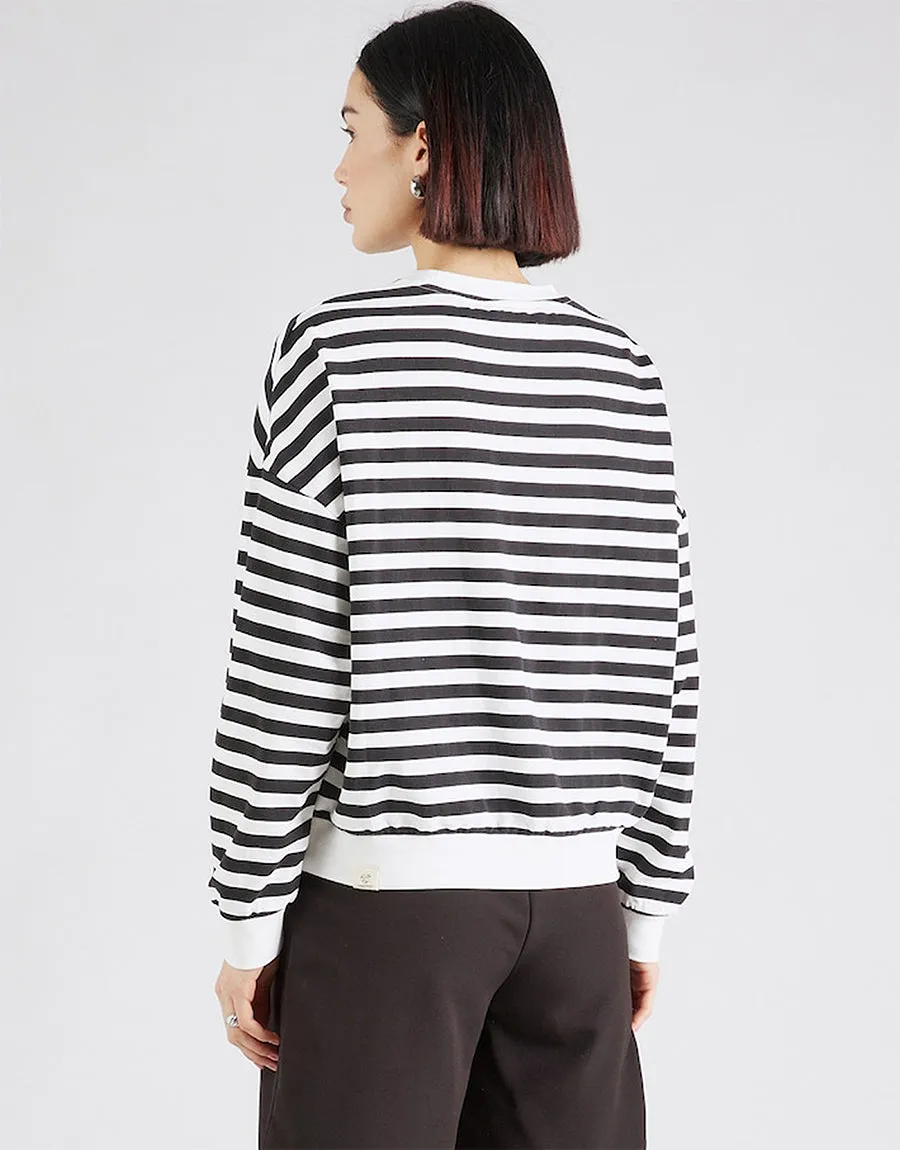 Ladies Fleece Sweat Shirt- Charcol Strip