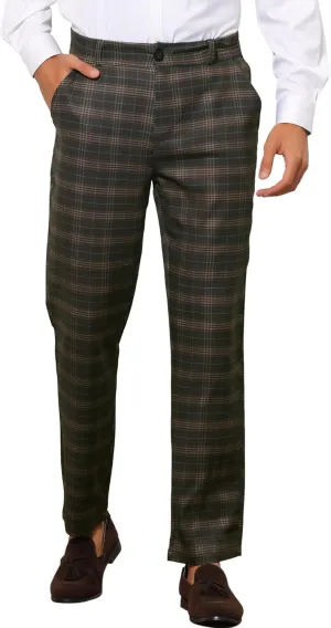 Lars Amadeus Plaid Suit Pants for Men's Straight Fit Casual Checked Pattern Trousers