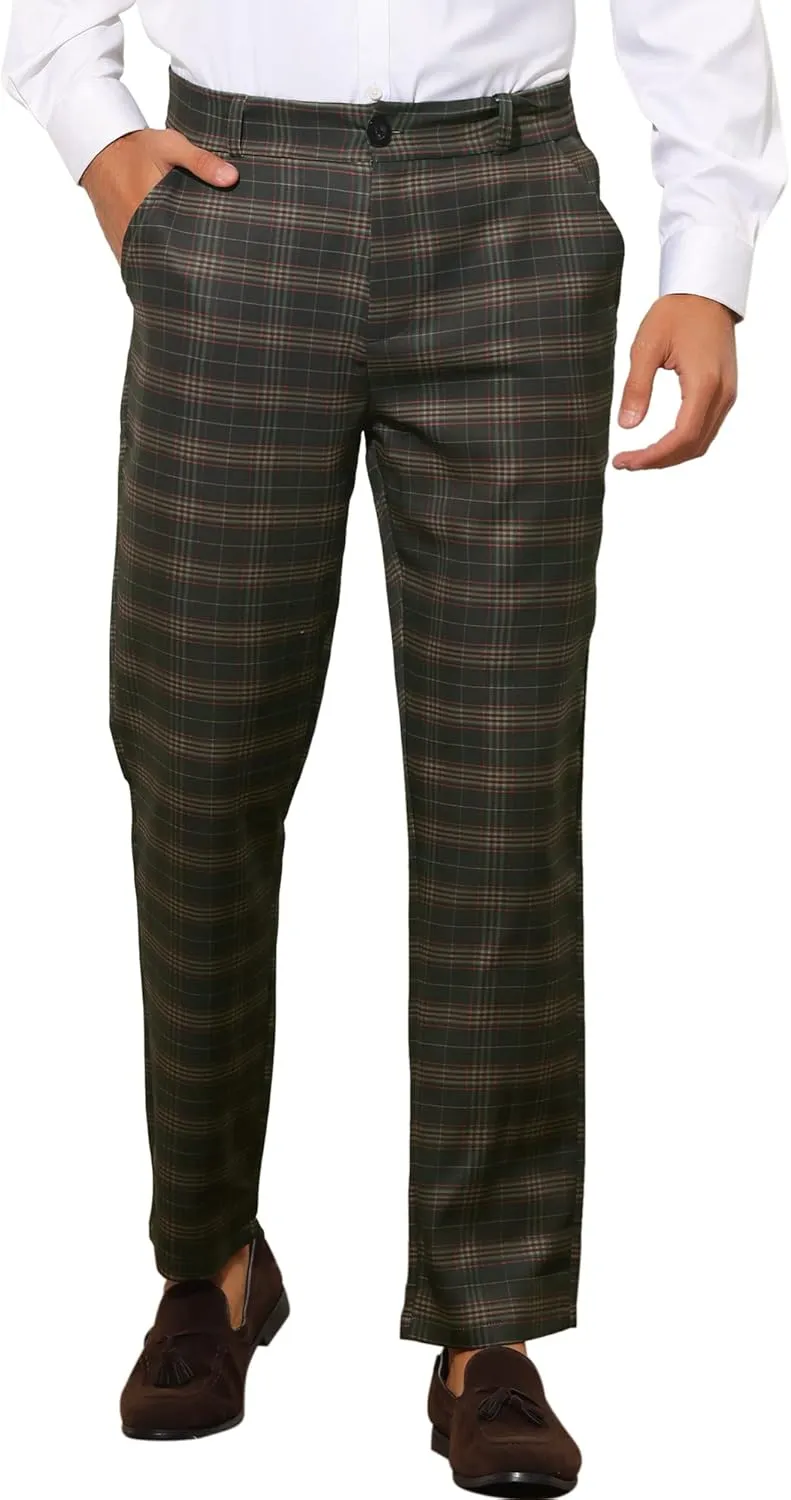 Lars Amadeus Plaid Suit Pants for Men's Straight Fit Casual Checked Pattern Trousers