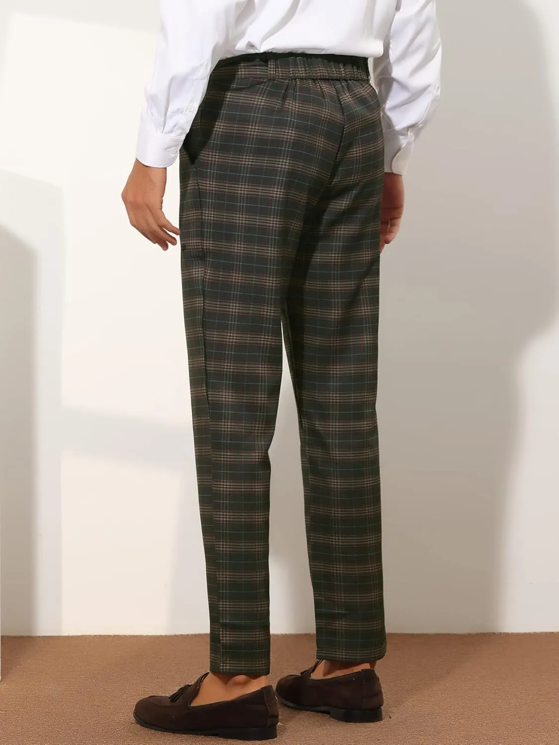 Lars Amadeus Plaid Suit Pants for Men's Straight Fit Casual Checked Pattern Trousers