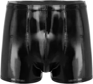 Linjinx Men's PVC Sexy Leather Lingerie Short Pants Latex Shaping Sheath Boxer Briefs Underpants