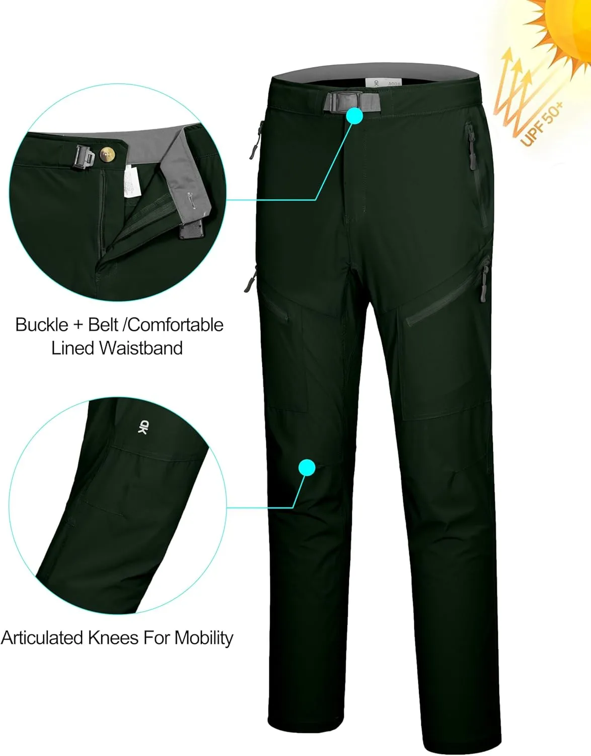 Little Donkey Andy Men's UPF 50 Lightweight Quick Dry Hiking Pants with Zipper Pockets for Outdoor Travel