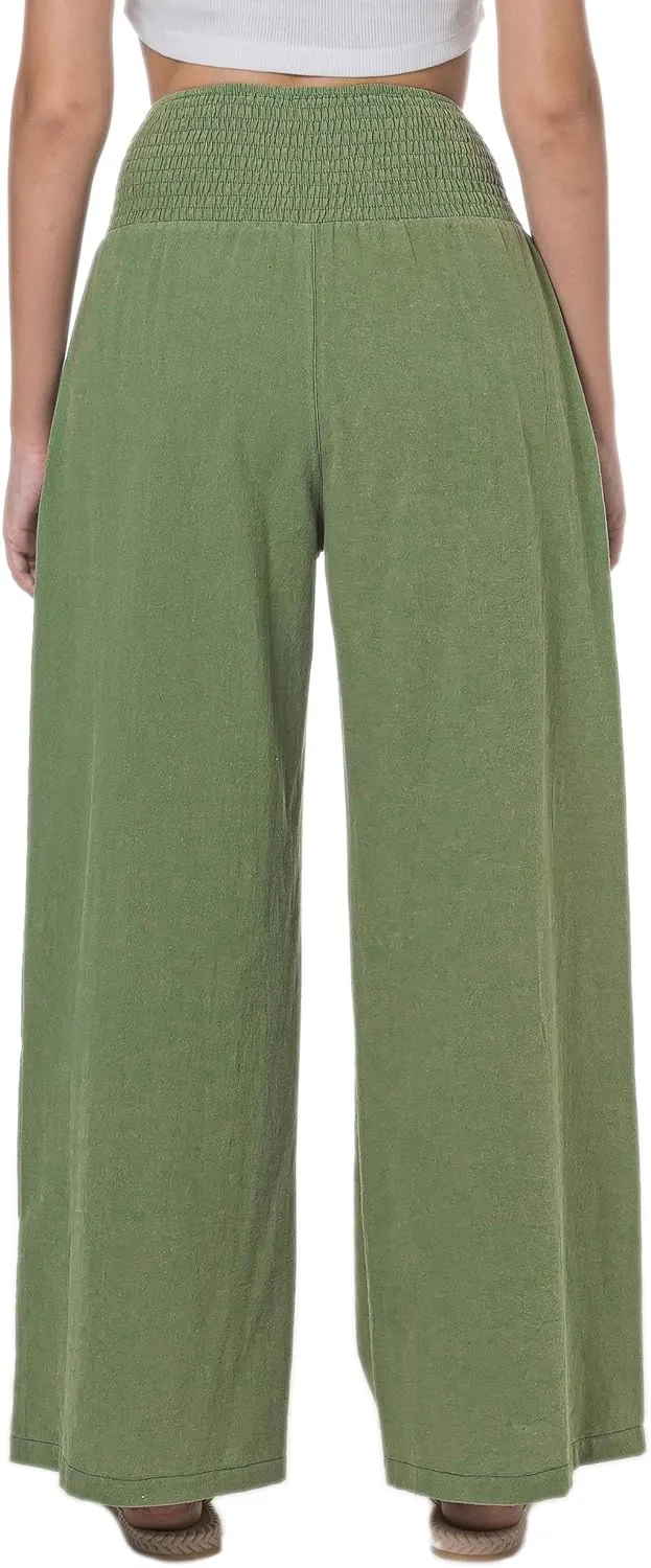 LOFBAZ Women Summer Flowy Cotton Linen Palazzo Wide Leg Pants Beach High Waisted Trousers Boho Long Lounge Pant with Pockets