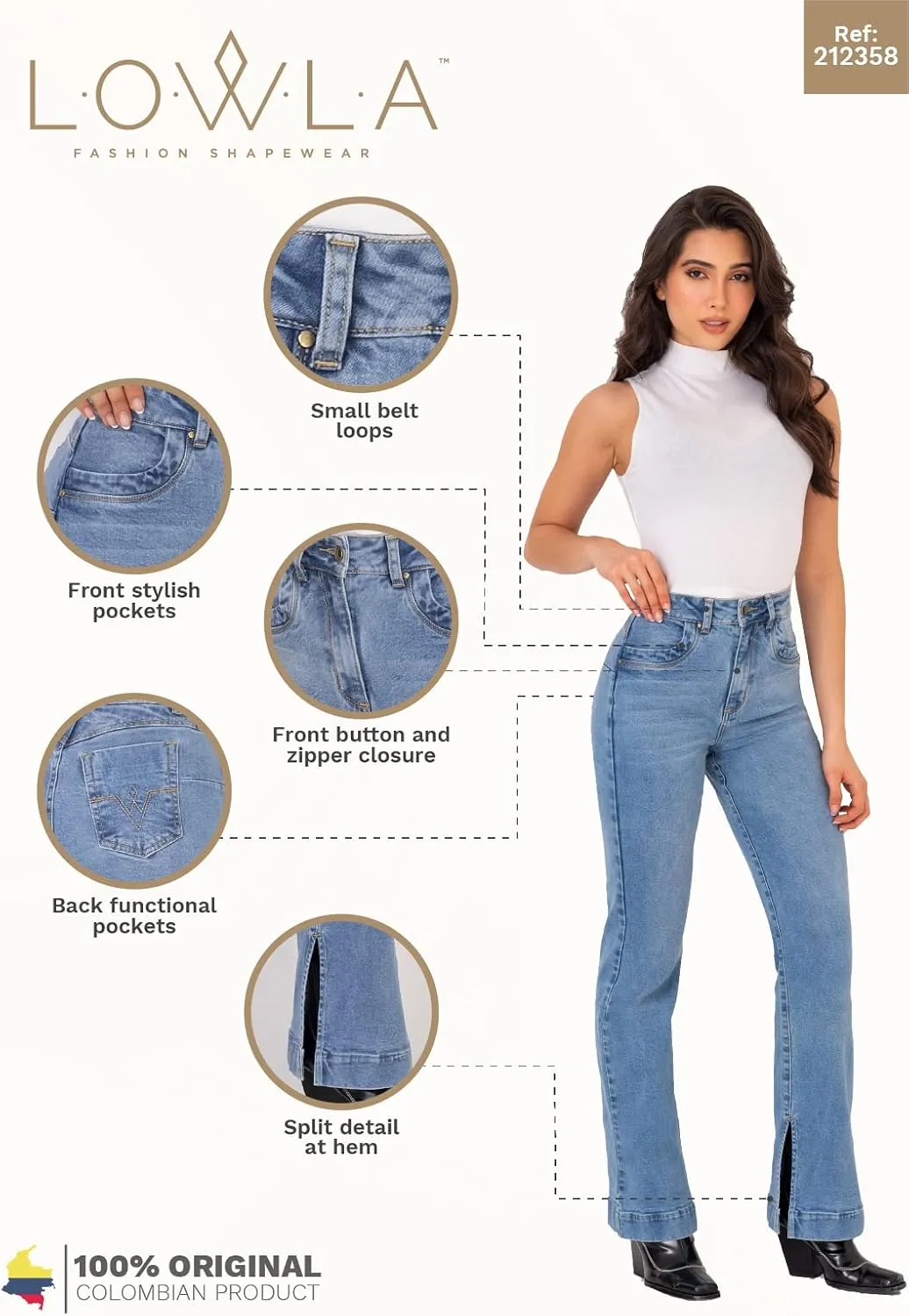 LOWLA Colombian Butt Lift Jeans for Women Pantalones Colombianos Levanta Cola
