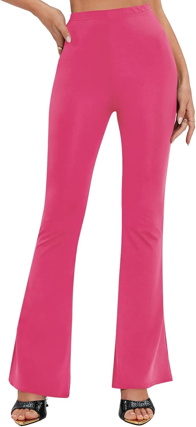 LYANER Women's Bell Bottom Pants Flare Wide Leg Stretch High Waist Work Office Trousers