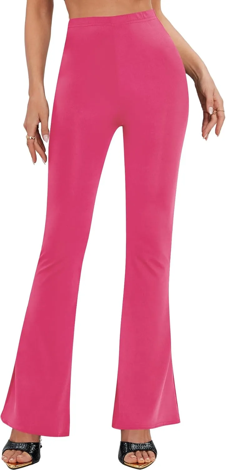 LYANER Women's Bell Bottom Pants Flare Wide Leg Stretch High Waist Work Office Trousers