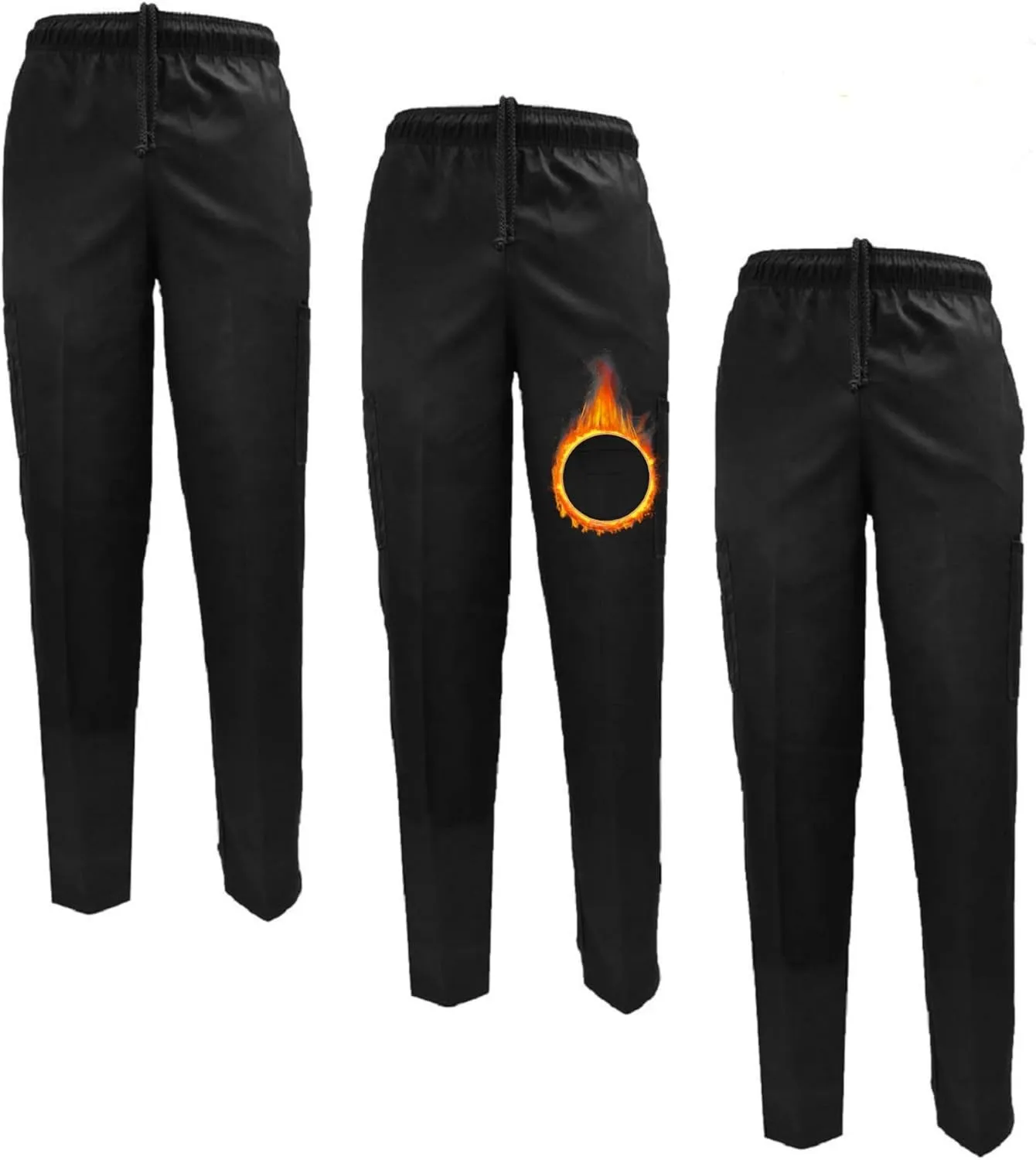 M&M SCRUBS Classic 6 Pocket Black Chef Pants with Multi-Pack Quantities Available