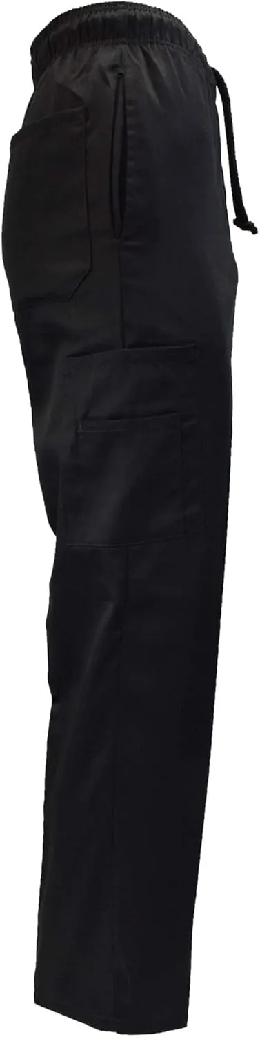 M&M SCRUBS Classic 6 Pocket Black Chef Pants with Multi-Pack Quantities Available