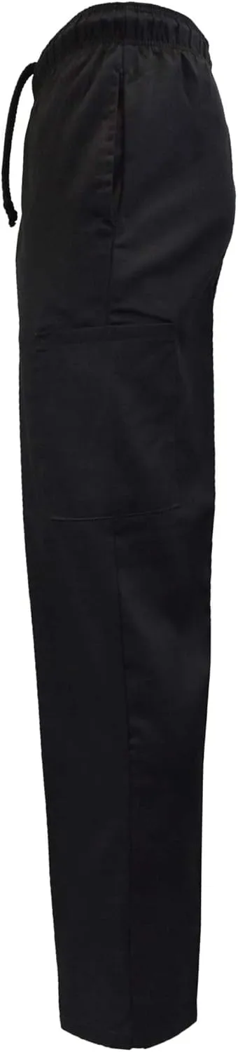 M&M SCRUBS Classic 6 Pocket Black Chef Pants with Multi-Pack Quantities Available
