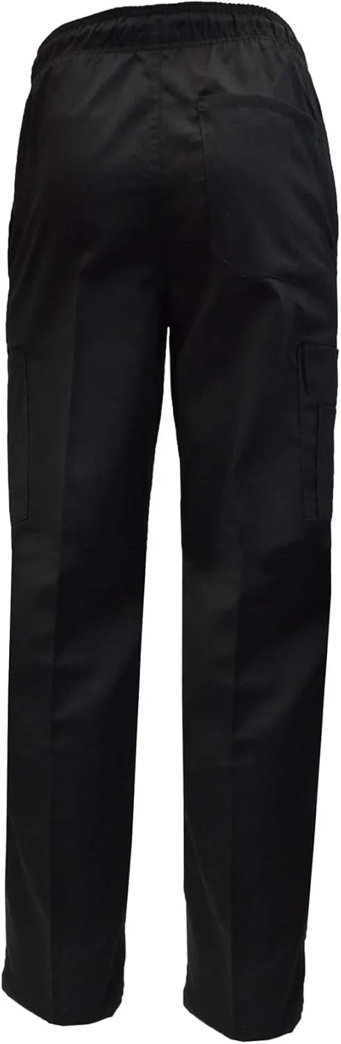 M&M SCRUBS Classic 6 Pocket Black Chef Pants with Multi-Pack Quantities Available