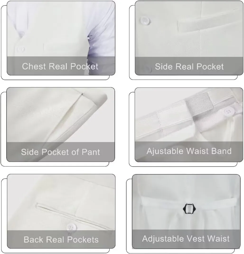 Men 2 Pieces Dress Suit Vest Pant Set Slim Fit Casual Suit Waistcoat