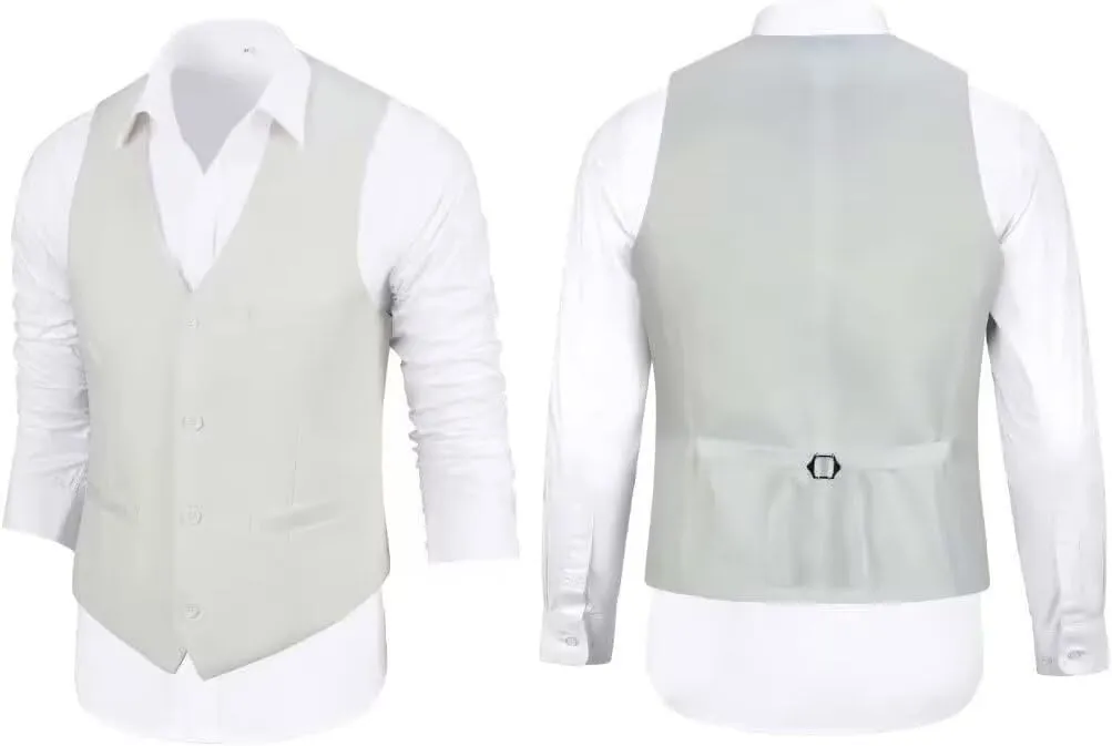 Men 2 Pieces Dress Suit Vest Pant Set Slim Fit Casual Suit Waistcoat