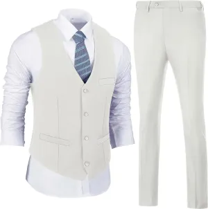 Men 2 Pieces Dress Suit Vest Pant Set Slim Fit Casual Suit Waistcoat