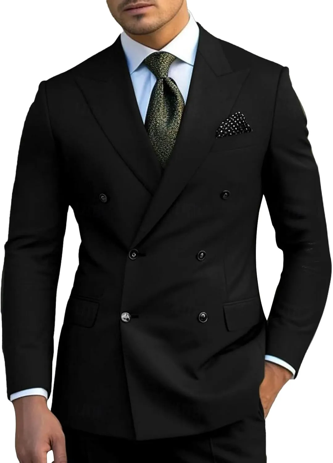 Men's 2 Piece Suit Slim Fit Solid Double Breasted Party Wedding Tuxedo Suits Peak Lapel Blazer Jacket Pants Set