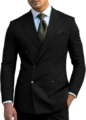 Men's 2 Piece Suit Slim Fit Solid Double Breasted Party Wedding Tuxedo Suits Peak Lapel Blazer Jacket Pants Set