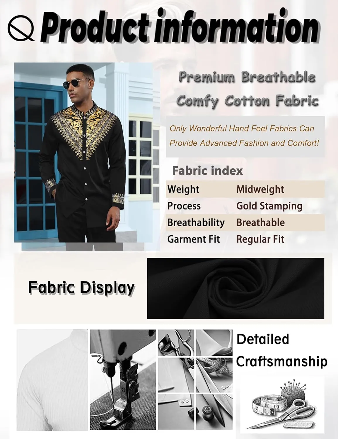 Mens African 2 Piece Set Metallic Traditional Suit Gold Stamp Printed African Dashiki Shirt and Pants Outfit