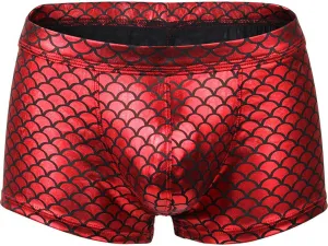 Men's Boxers Fish Scale Imitation Leather Underwear Sexy Big Bag Bikini Thong Swimming Pants