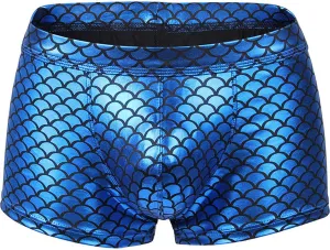 Men's Boxers Fish Scale Imitation Leather Underwear Sexy Big Bag Bikini Thong Swimming Pants