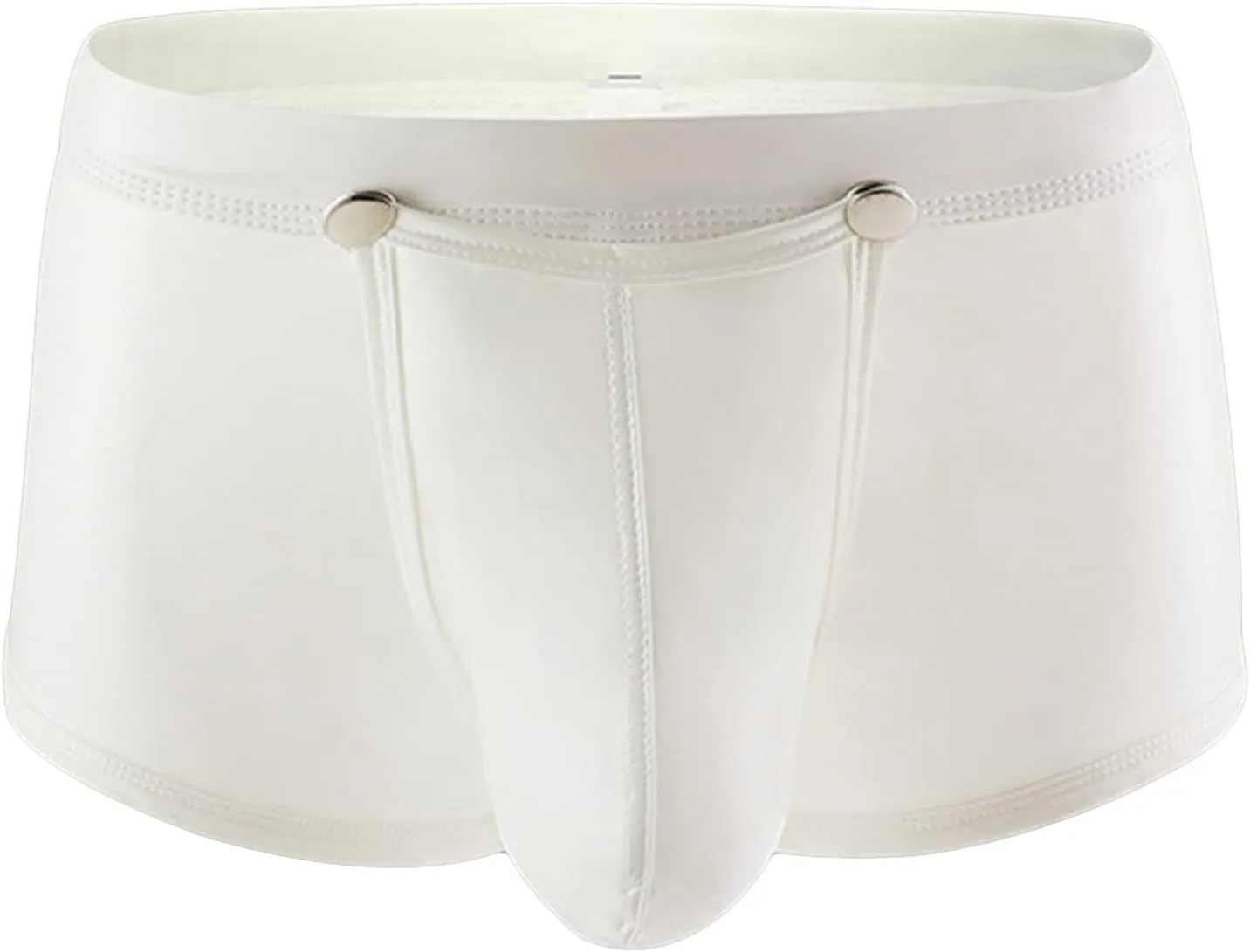 Men's Bulge Pouch Lingerie Shorts Sexy Metallic Shiny PU Leather Underwear Boxer Briefs Pants Clubwear (White,Medium)