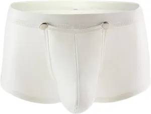 Men's Bulge Pouch Lingerie Shorts Sexy Metallic Shiny PU Leather Underwear Boxer Briefs Pants Clubwear (White,Medium)